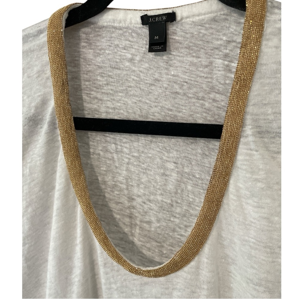 J. CREW White Linen Semi Sheer w/ Metallic Beaded Neckline Short Sleeve, size M - Picture 4 of 9